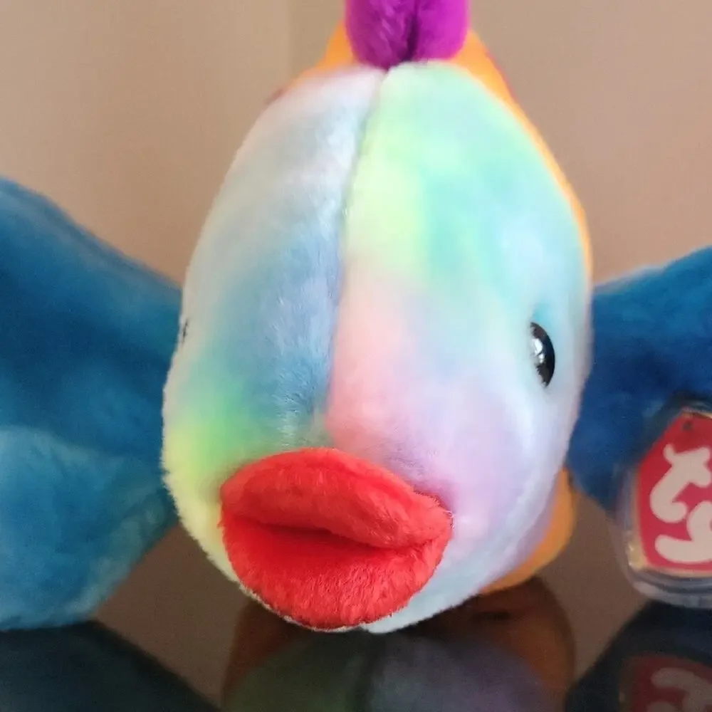 Ty Beanie Baby Lips Vibrant Plush Fish with Blue and Orange